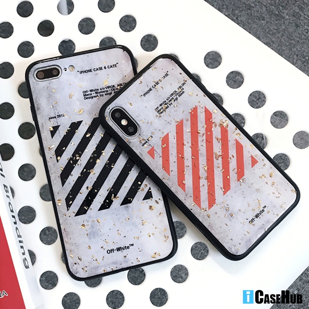 Gold Foil Gloss Marble OFF White Glass iPhone Case